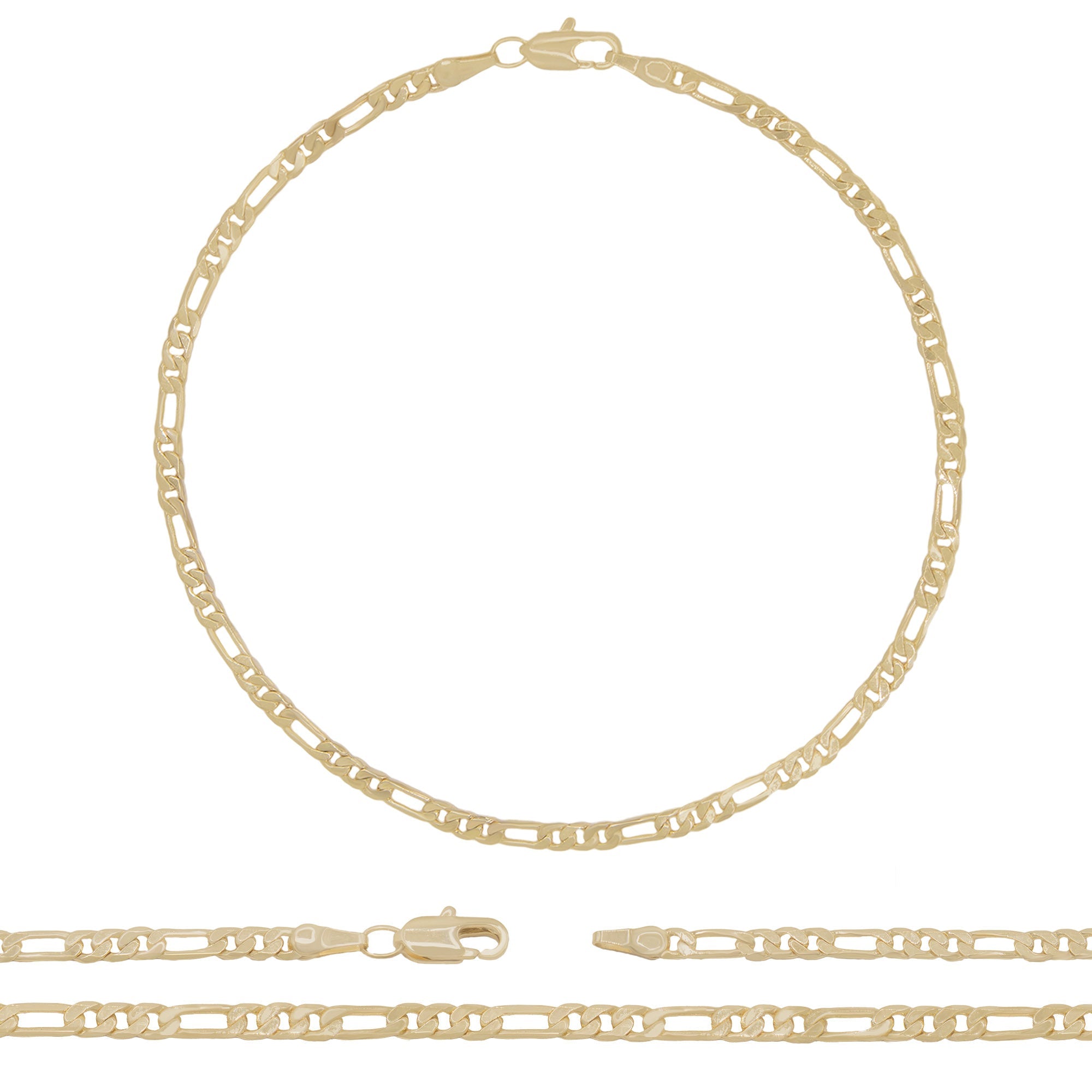 14K Gold Filled Anklet Diamond Cut Figaro Chain Anklet 10" Women Jewelry