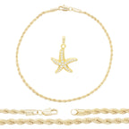 Starfish Pendant 14K Anklet Gold Filled Cubic Zirconia Charm Rope Chain Set 10" WomenJewelry