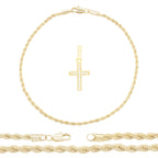 Cross Pendant 14K Anklet Gold Filled Cubic Zirconia Charm Rope Chain Set 10" Women Jewelry