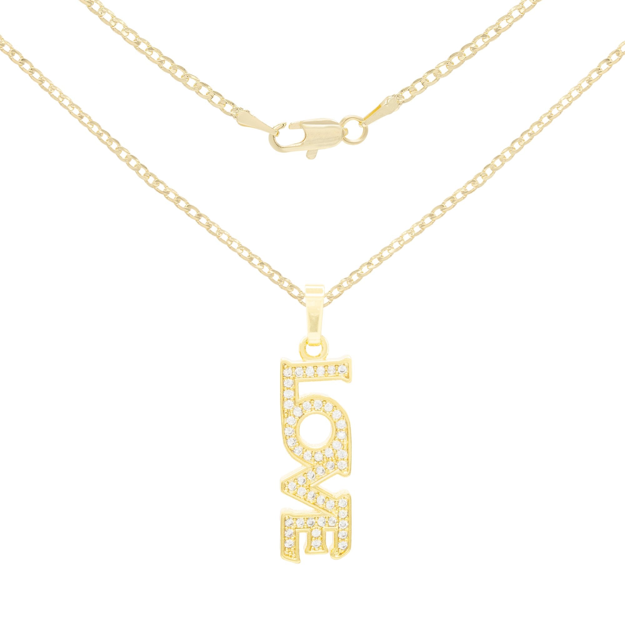 Cubic Zirconia 14K Gold Filled Long Love Pendant Necklace Set