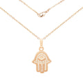 Hamsa Hand Of Fatima Cubic Zirconia Pendant 18K Gold Filled Rolo Chain Necklace Set CZ Charm Fashion Jewelry Gift Women Men 2.2 mm 18”