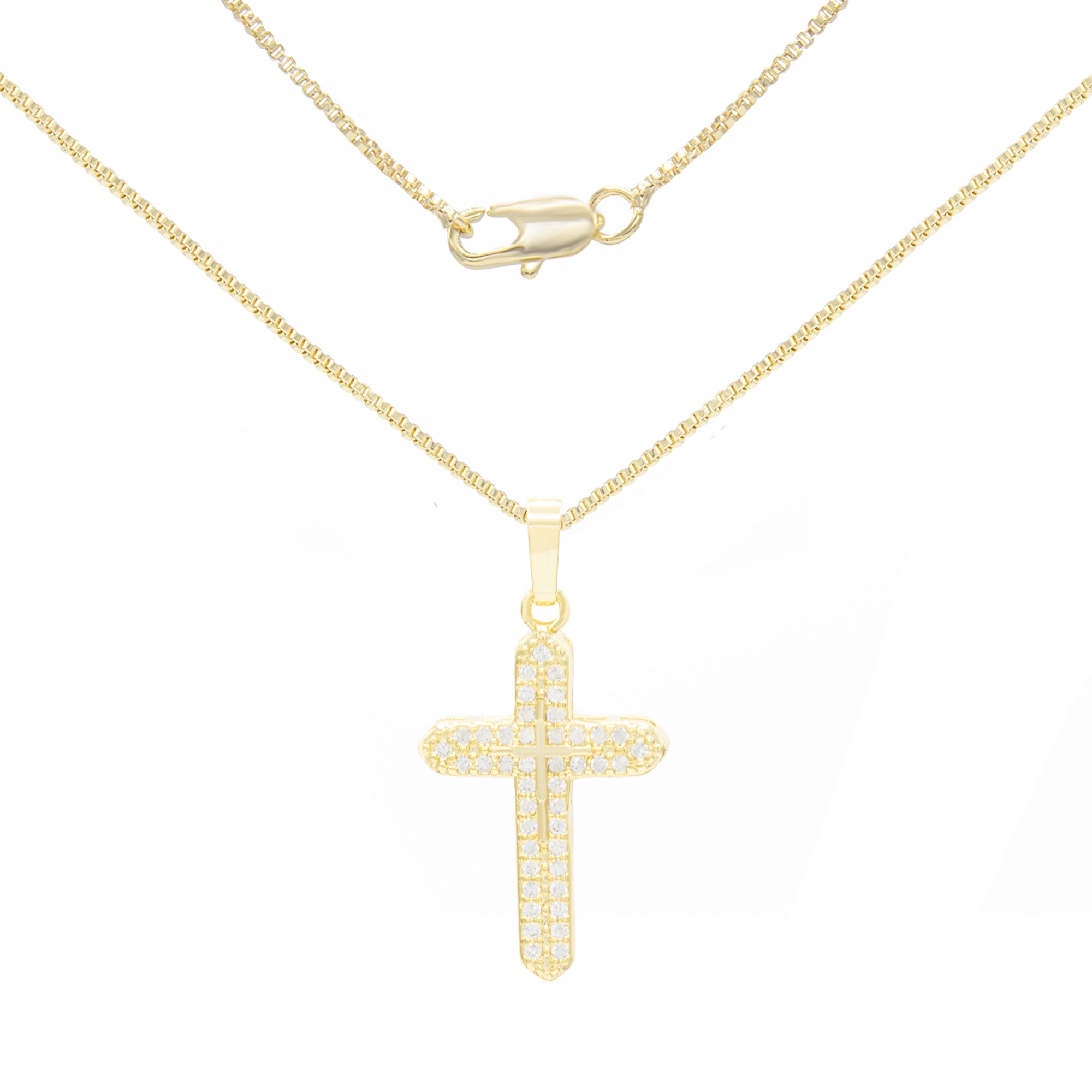 Cross 3 Cubic Zirconia Pendant With Necklace Set 14K Gold Filled