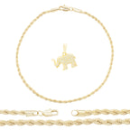 Elephant Pendant 14K Gold Filled Rope Anklet 2.4 mm Chain 10" Jewelry for Teen Female Brass
