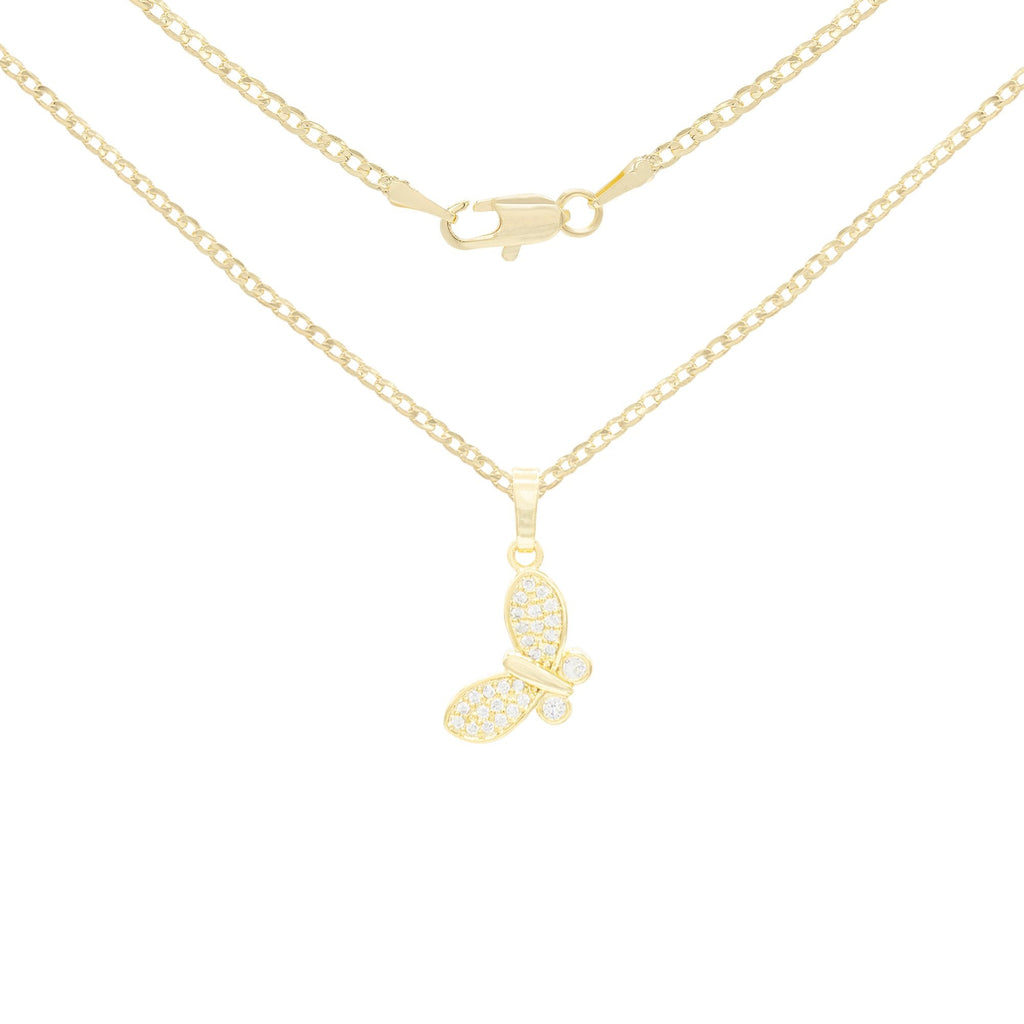 Flying Butterfly Cubic Zirconia Pendant With Necklace Set 14K Gold Filled
