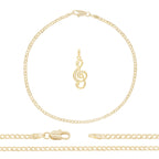 Music Note Pendant 14K Gold Filled Cubic Zirconia Anklet 10" Set 2.5 mm Women Jewelry