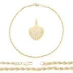 CZ Heart Charm 14K Gold Filled Rope Anklet 10" Chain Women Jewelry