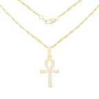 Ankh Cross Cubic Zirconia 14K Gold Filled Copper Pendant With Necklace Set