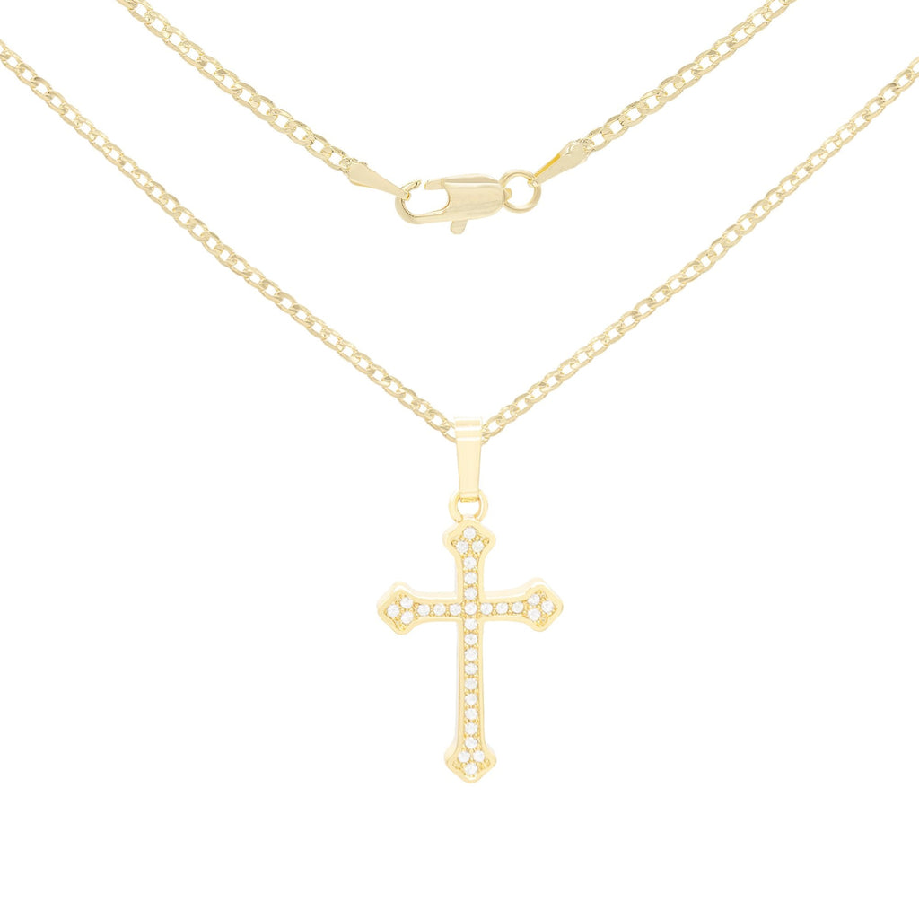Cross Pendant Cubic Zirconia 14K Gold Filled Chain Necklace Set