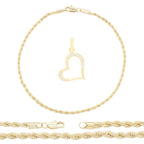 CZ Heart Charm 14K Gold Filled Rope Anklet 10" Chain Women Jewelry