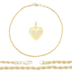 CZ Heart Charm 14K Gold Filled Rope Anklet 10" Chain Women Jewelry