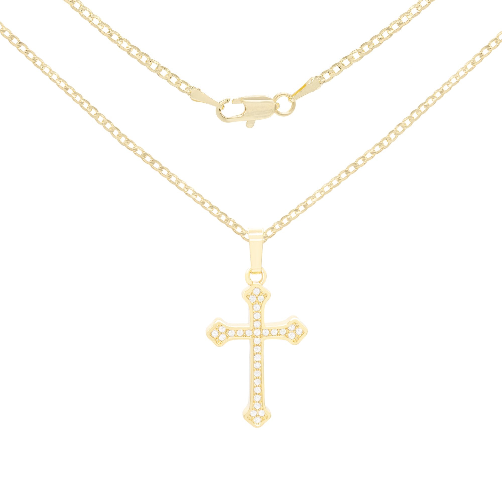 Cross Pendant Cubic Zirconia 14K Gold Filled Chain Necklace Set