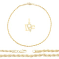 Love 4 Pendant 14K Anklet Gold Filled Cubic Zirconia Charm Rope Chain Set 10" Women Jewelry