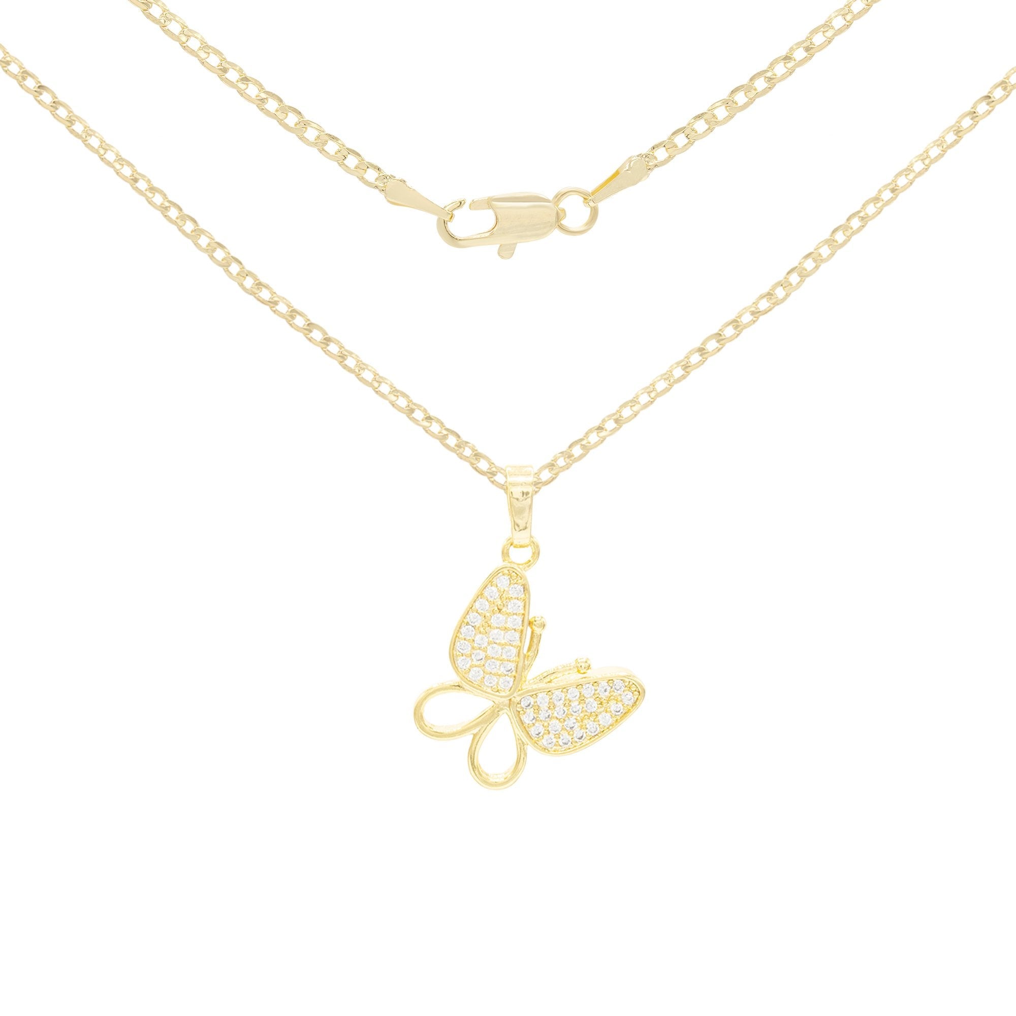 CZ Butterfly Cubic Zirconia Pendant With Necklace Set 14K Gold Filled