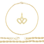 CZ Heart Charm 14K Gold Filled Rope Anklet 10" Chain Women Jewelry