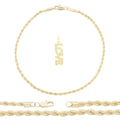 Love 3 Pendant 14K Anklet Gold Filled Cubic Zirconia Charm Rope Chain Set 10" Women Jewelry