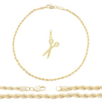 Scissors Pendant 14K Anklet Gold Filled Cubic Zirconia Charm Rope Chain Set 10" Women Jewelry