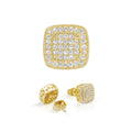 Square 9 Cubic Zirconia Earrings 14K Gold Filled Silver Hip Hop Studs Jewelry Women Men