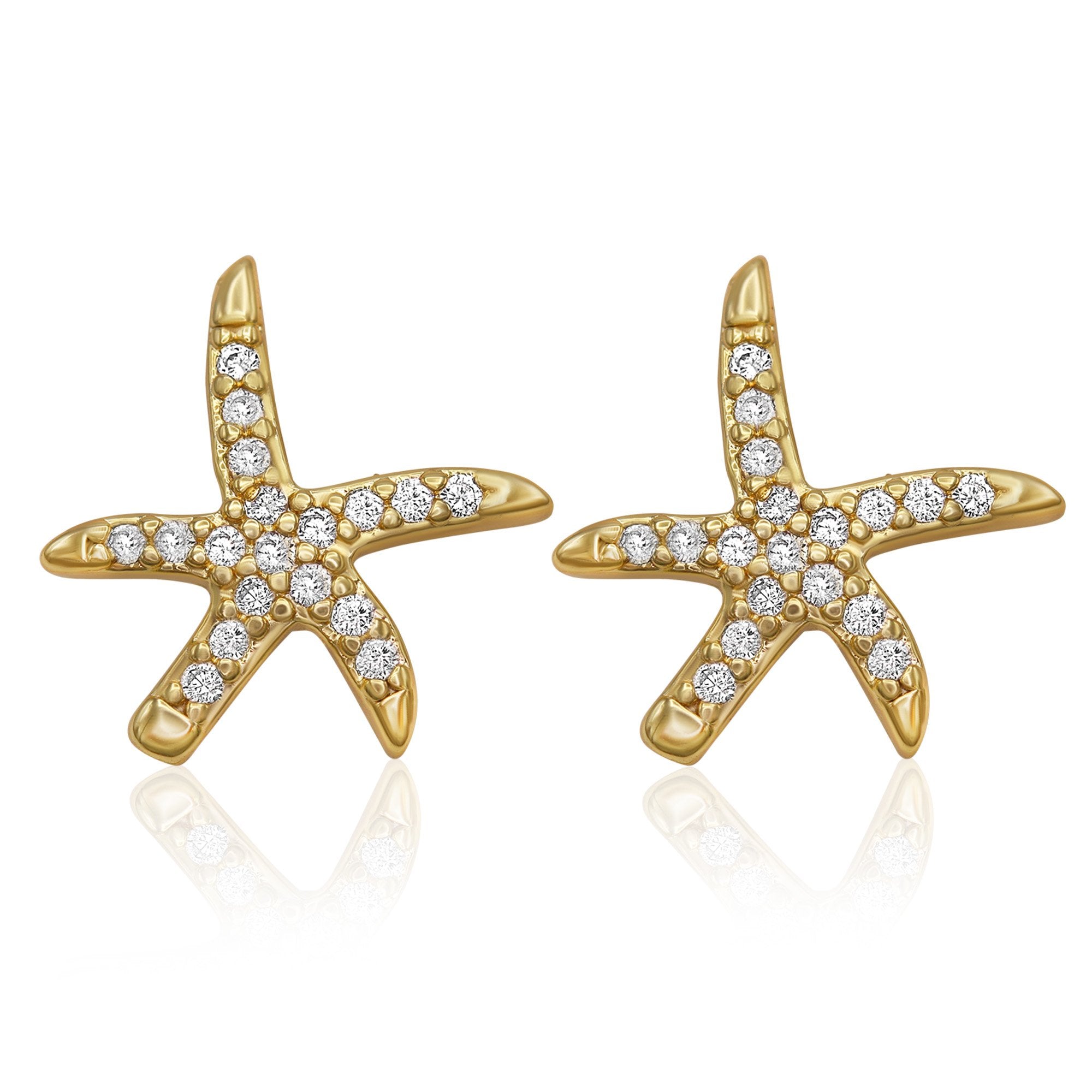 Starfish Cubic Zirconia Earrings 14K Gold Filled Hip Hop Studs Jewelry Women