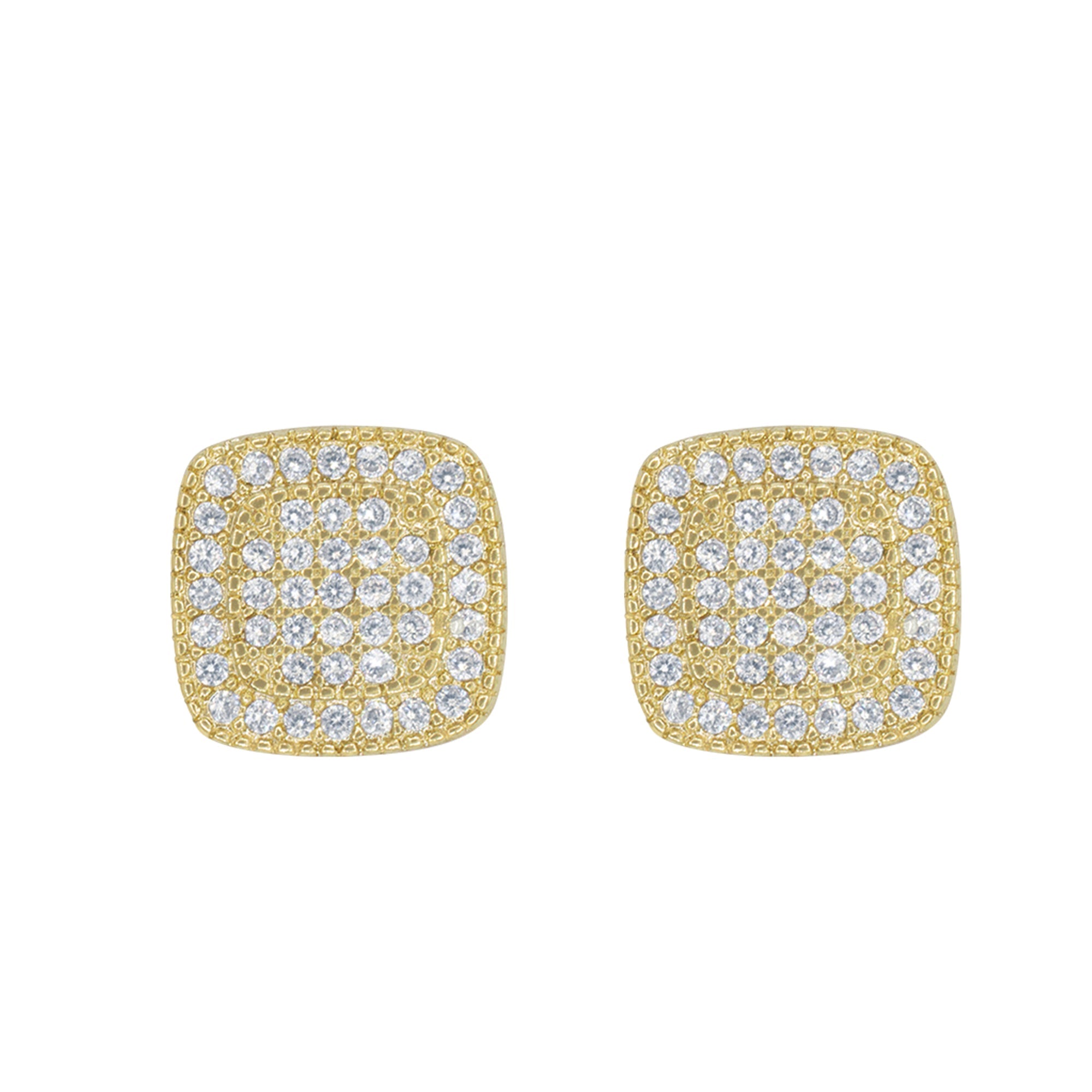 Double Square 6 Cubic Zirconia Earrings 14K Gold Filled Silver Hip Hop Studs Ear Piercing Jewelry Women Men