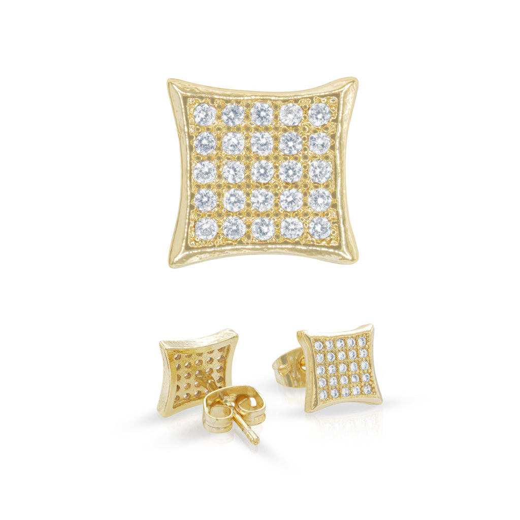 Square 15 Cubic Zirconia Earrings 14K Gold Filled Silver Hip Hop Studs Jewelry Women Men