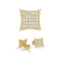 Square 15 Cubic Zirconia Earrings 14K Gold Filled Silver Hip Hop Studs Jewelry Women Men