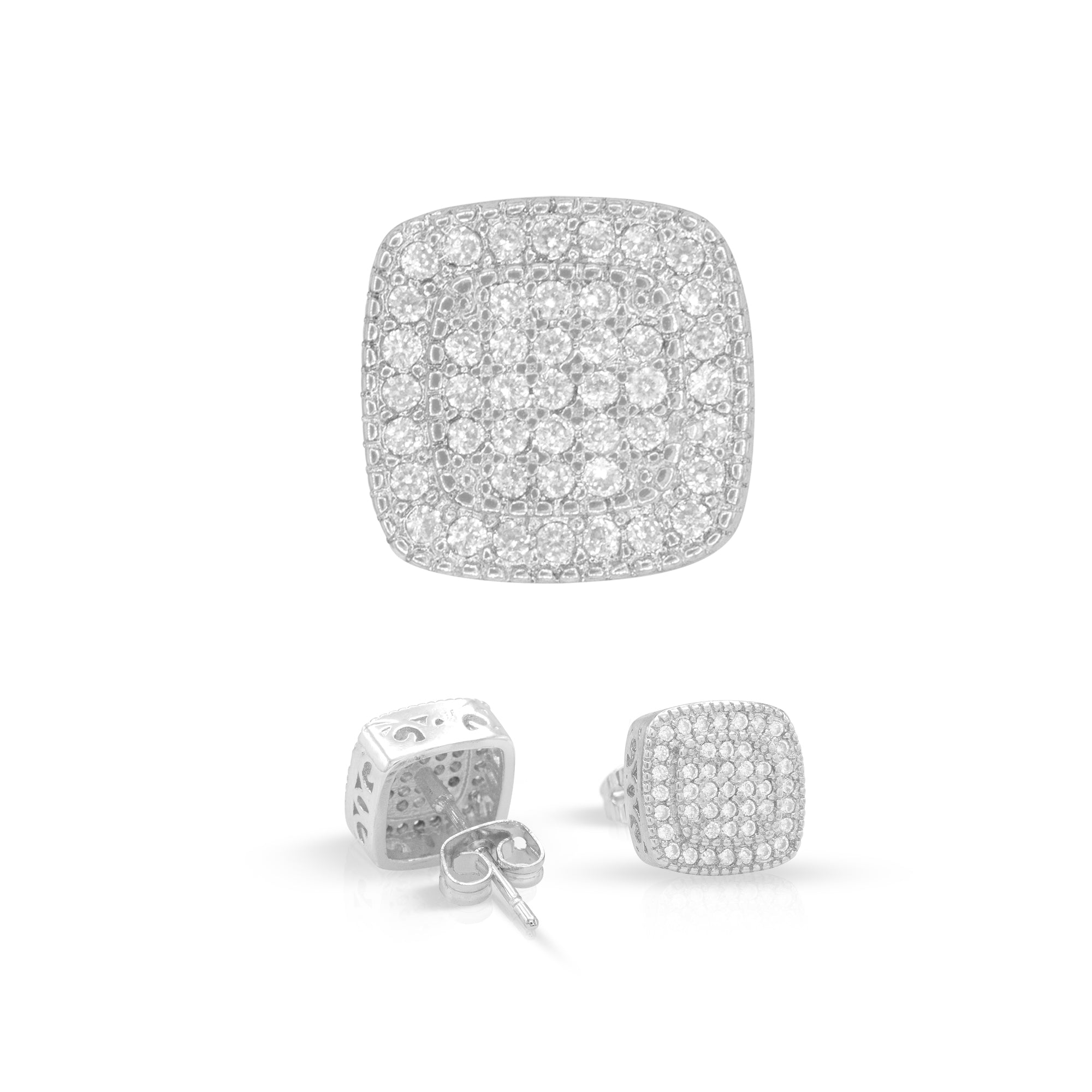 Double Square 6 Cubic Zirconia Earrings 14K Gold Filled Silver Hip Hop Studs Ear Piercing Jewelry Women Men