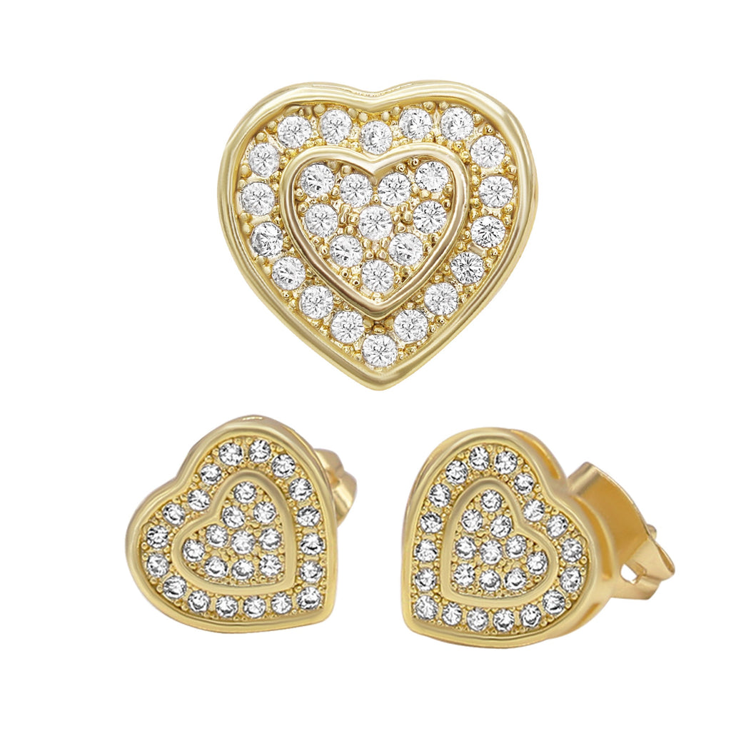 Heart 9 Cubic Zirconia Earrings 14K Gold Filled Hip Hop Studs Jewelry Women
