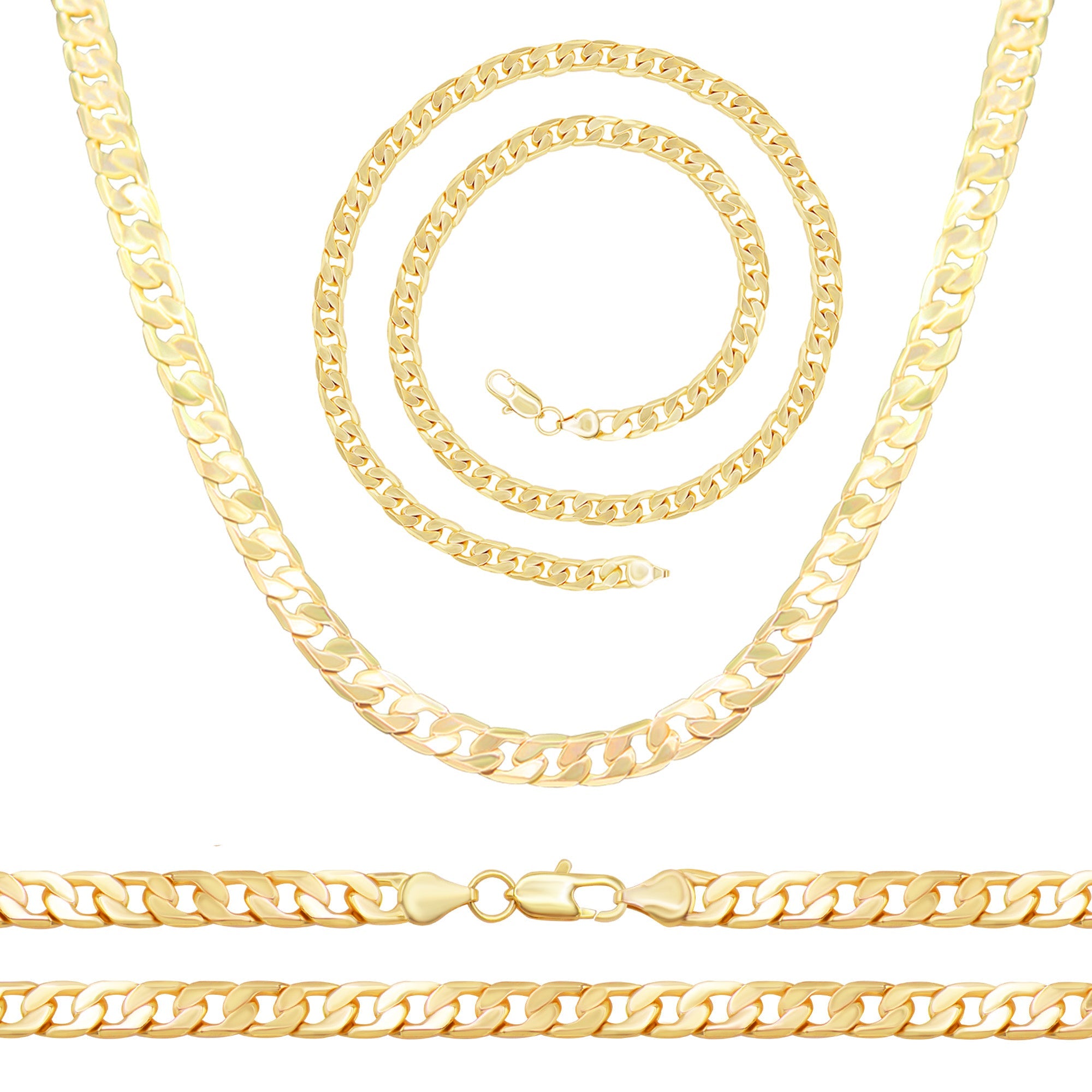 Cuban Link 14K Gold Filled Necklace 24" Bracelet 8.5" Set
