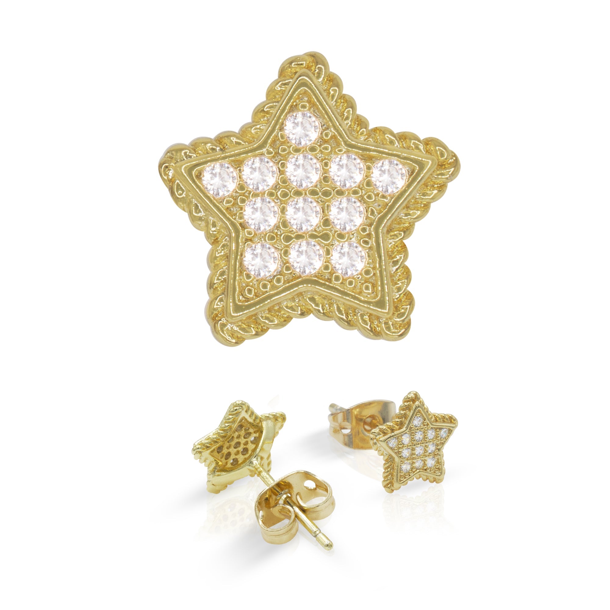 Star 14K Gold Filled Silver Earrings Cubic Zirconia Hip Hop Studs Jewelry Men Women