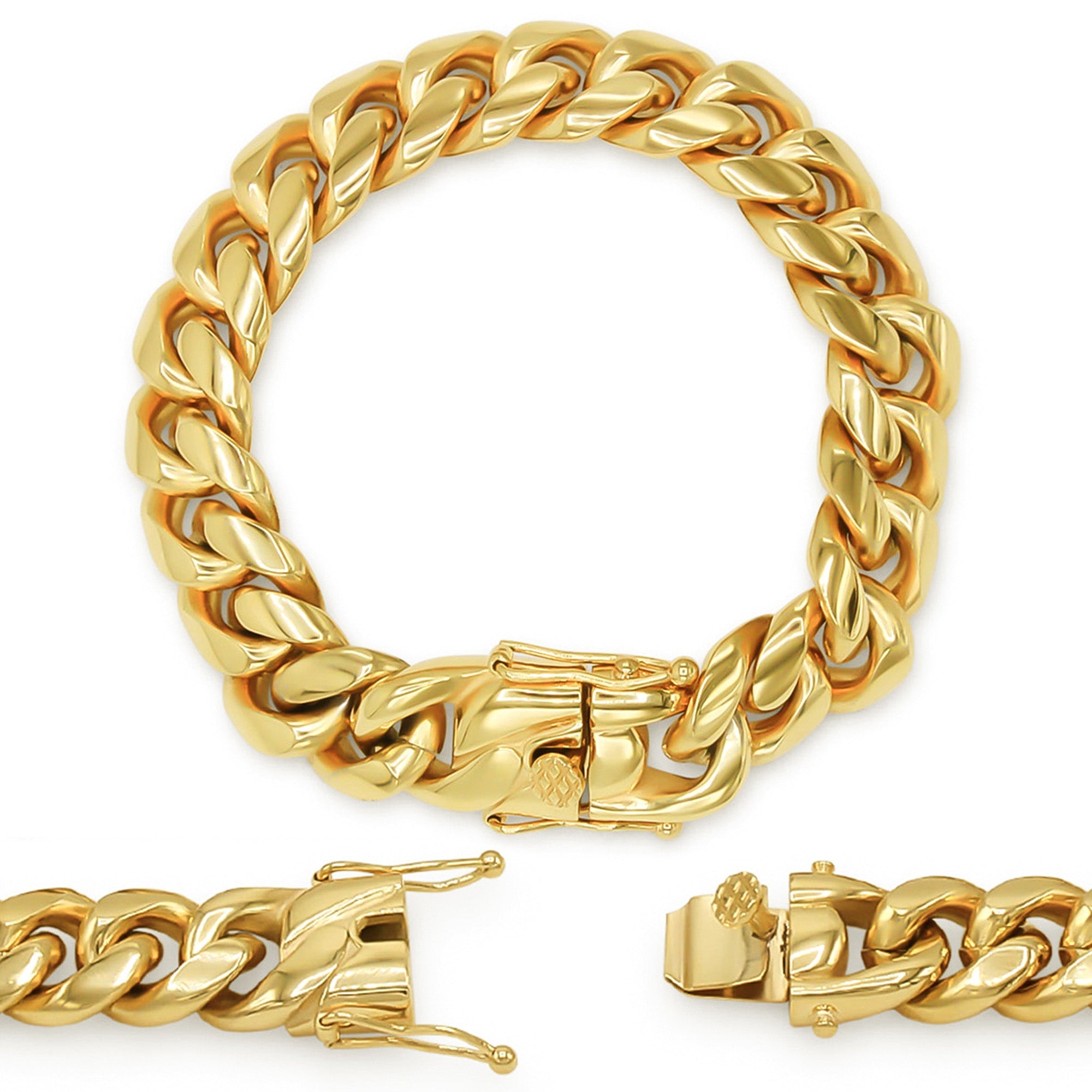 Cuban Link Chain 14K Gold Plated Curb Bracelet 8.5" Stainless Steel Men Jewelry