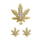 Cannabis Leaf Stud 14K Gold Plated CZ Stud Earrings Cubic Zirconia Jewelry Men and Women