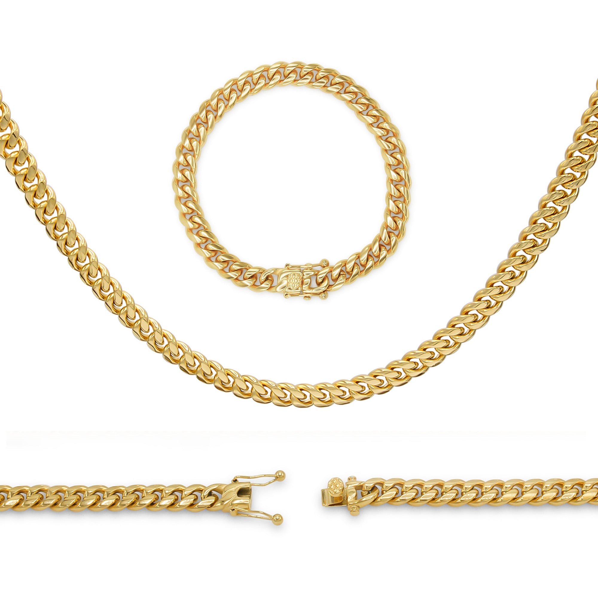 Cuban Link 14K Gold Plated Necklace 30" Bracelet 8.5" Set For Men