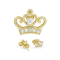 Crown 2  Earrings Cubic Zirconia Hip Hop 14K Gold Filled Silver Studs Jewelry Women