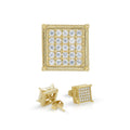 Square 19 Cubic Zirconia Earrings 14K Gold Filled Silver Hip Hop Studs Jewelry Women Men