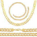 Diamond Cut Cuban Link 14K Gold Filled Necklace 24" Bracelet 8.5" Set 9 mm