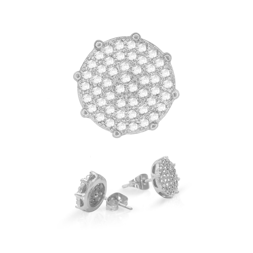 Round 2 Cubic Zirconia Earrings 14K Gold Filled Silver Hip Hop Studs Jewelry Women Men