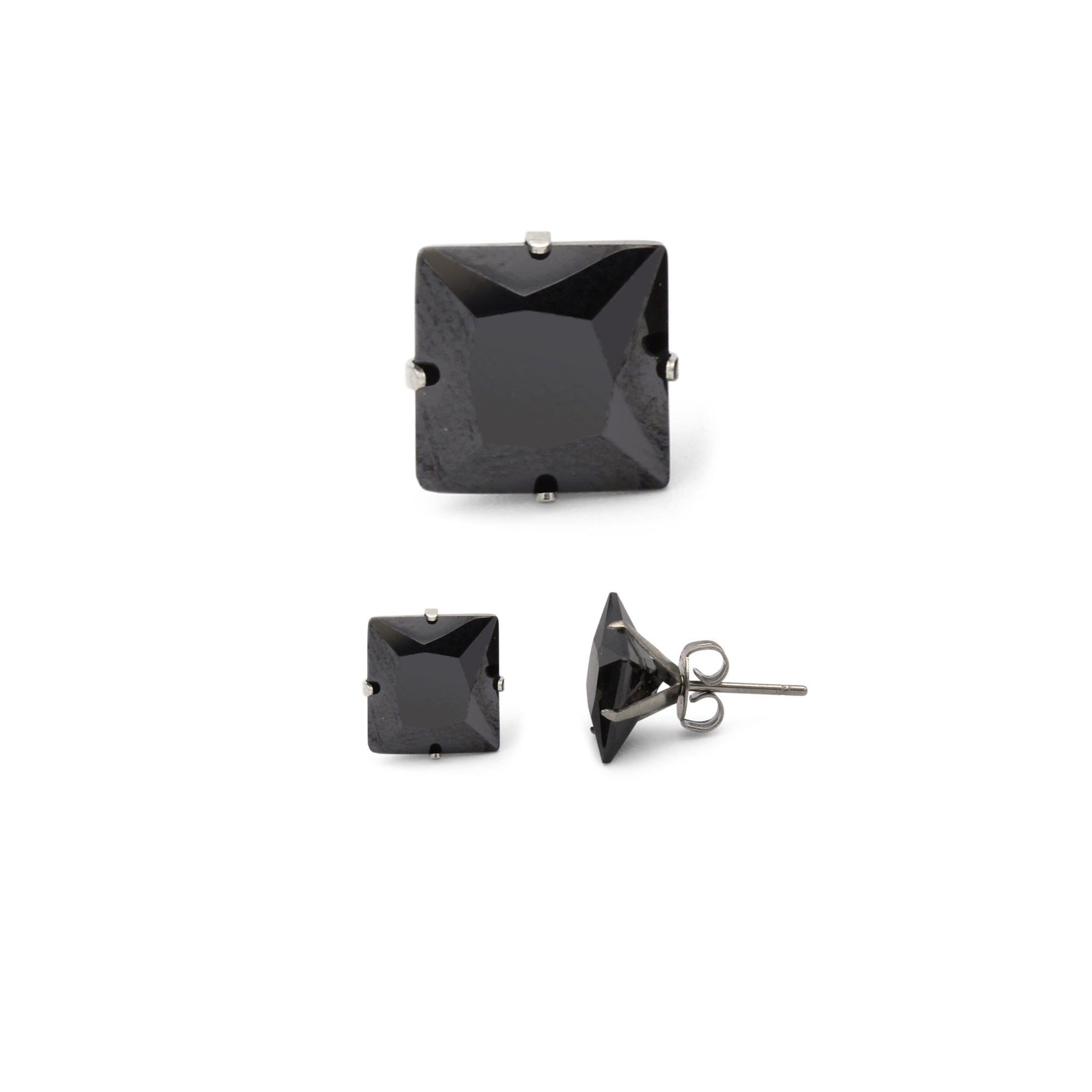 Cubic Zirconia Square Stud Earrings Stainless Steel Black Jewelry Men Women