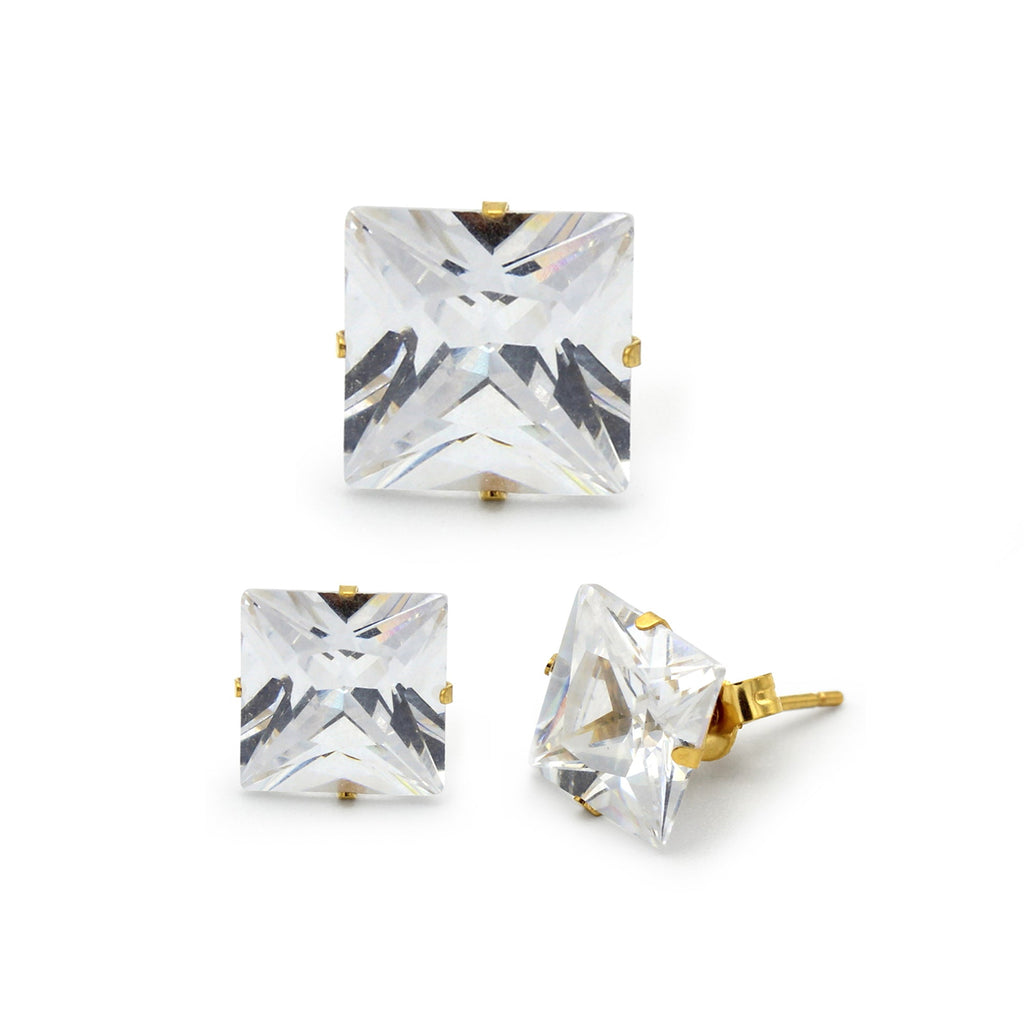 Cubic Zirconia Square 14K Gold Filled Stud Earrings Stainless Steel Jewelry Men Women