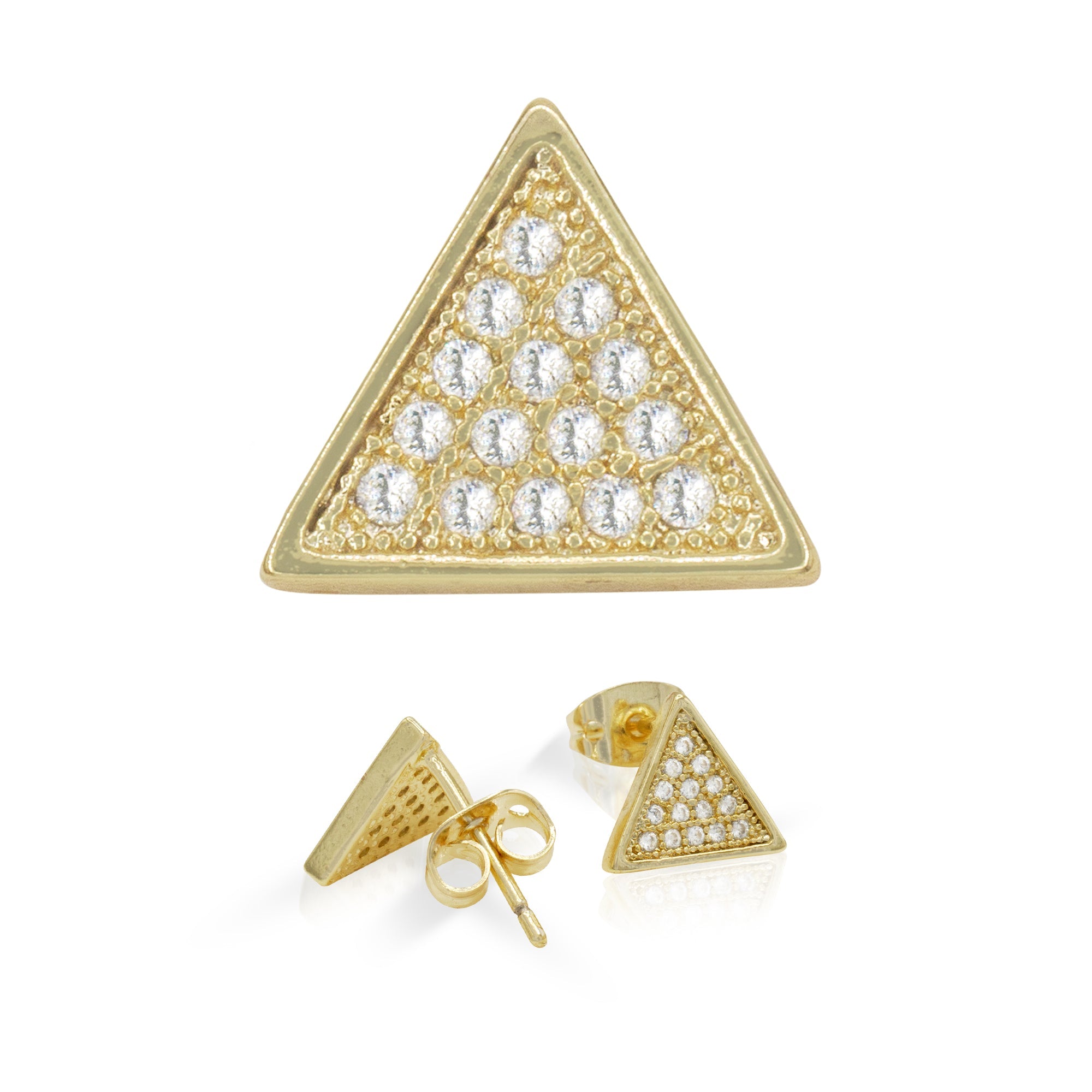 Triangle 14K Gold Filled Silver Earrings Cubic Zirconia Hip Hop Studs  Jewelry Men Women