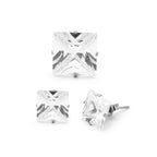 Cubic Zirconia Square Stud Earrings Stainless Steel Silver Jewelry Men Women