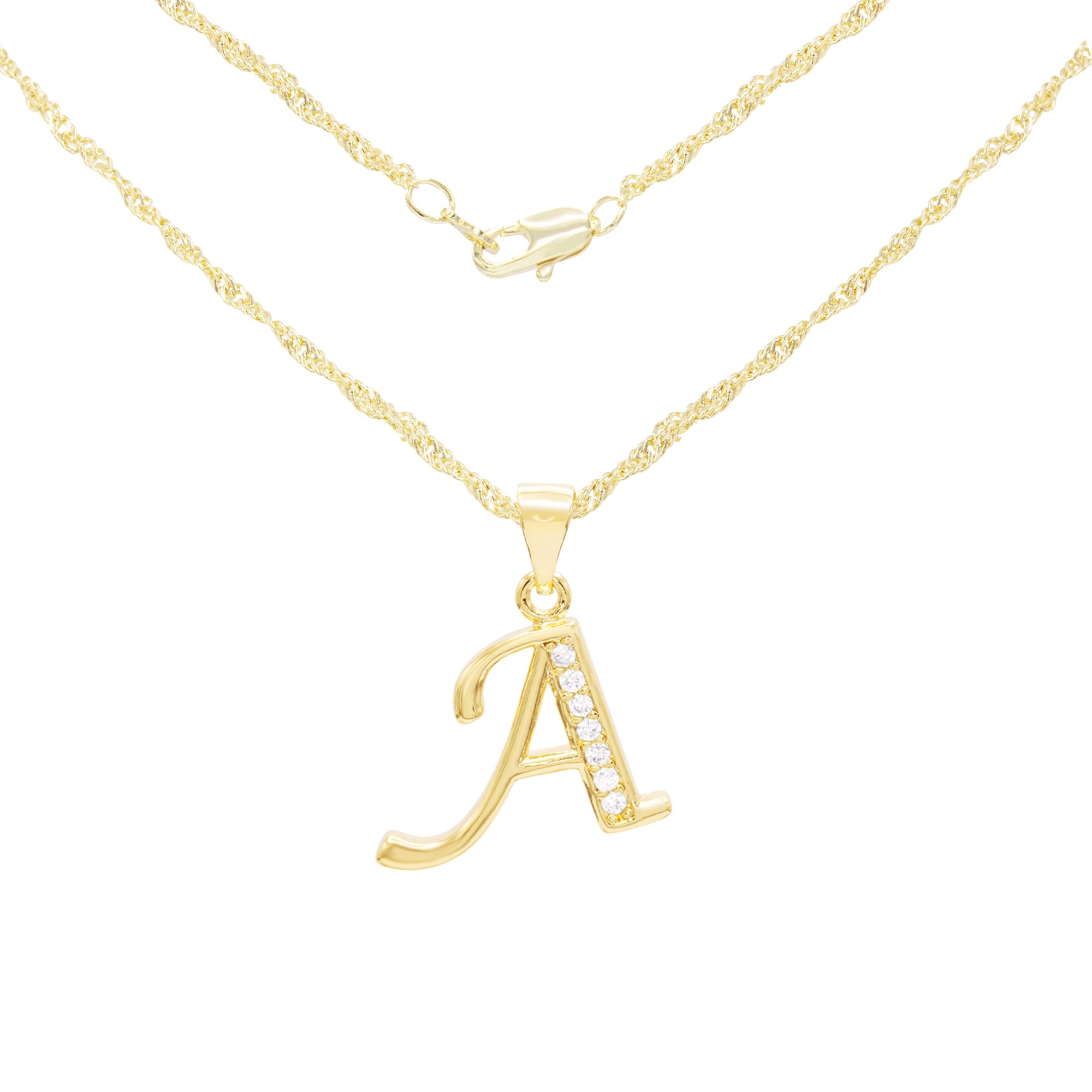 Alphabet A-Z Initial Letter CZ Pendant 14K Gold Filled Rope Chain Set 18" 20" 24" Women