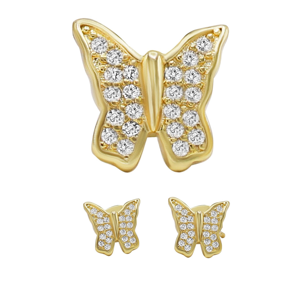 Butterfly 2 Stud 14K Gold Plated Cubic Zirconia Earrings Fashion Jewelry Women