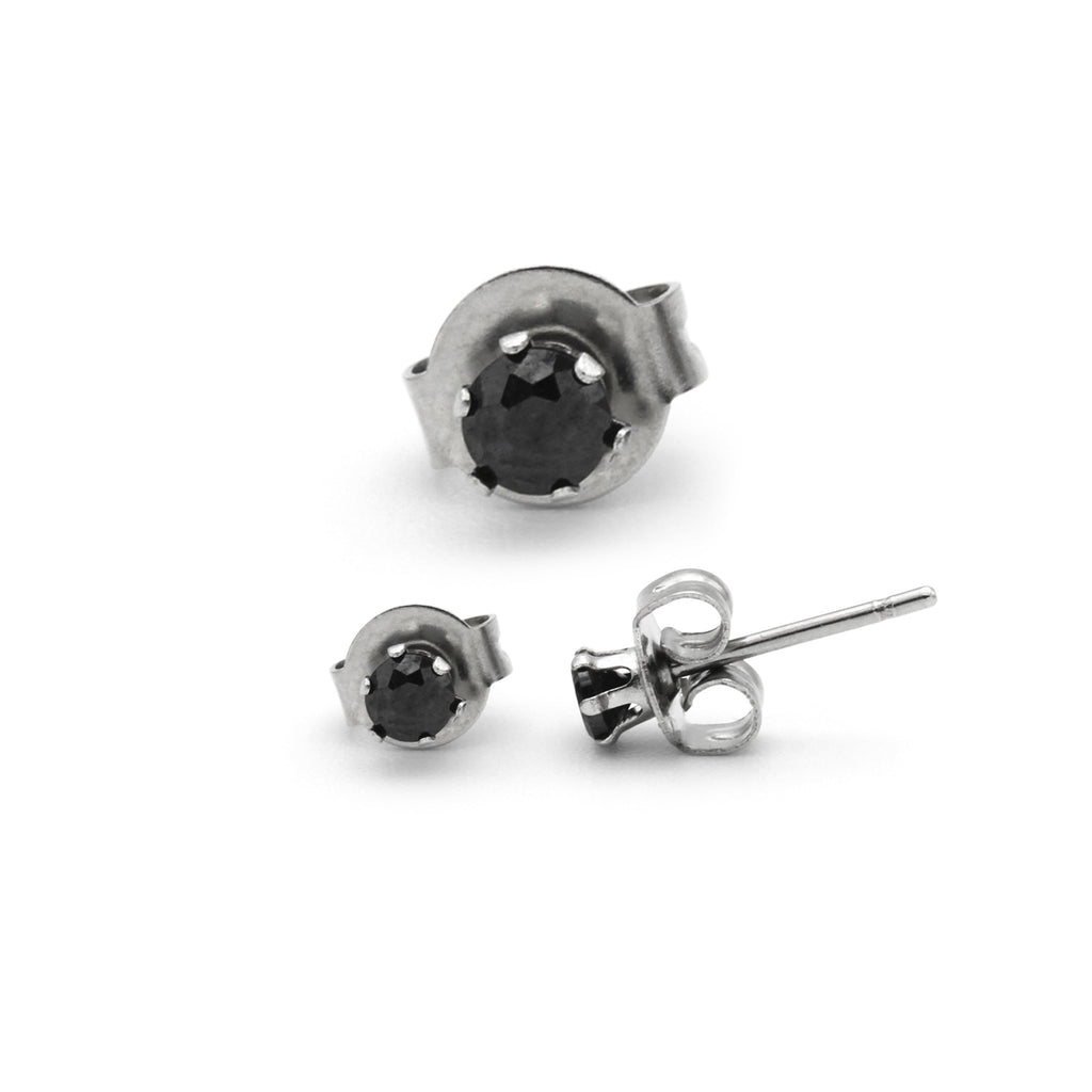 Cubic Zirconia Round Stud Earrings Stainless Steel Black Jewelry Men Women