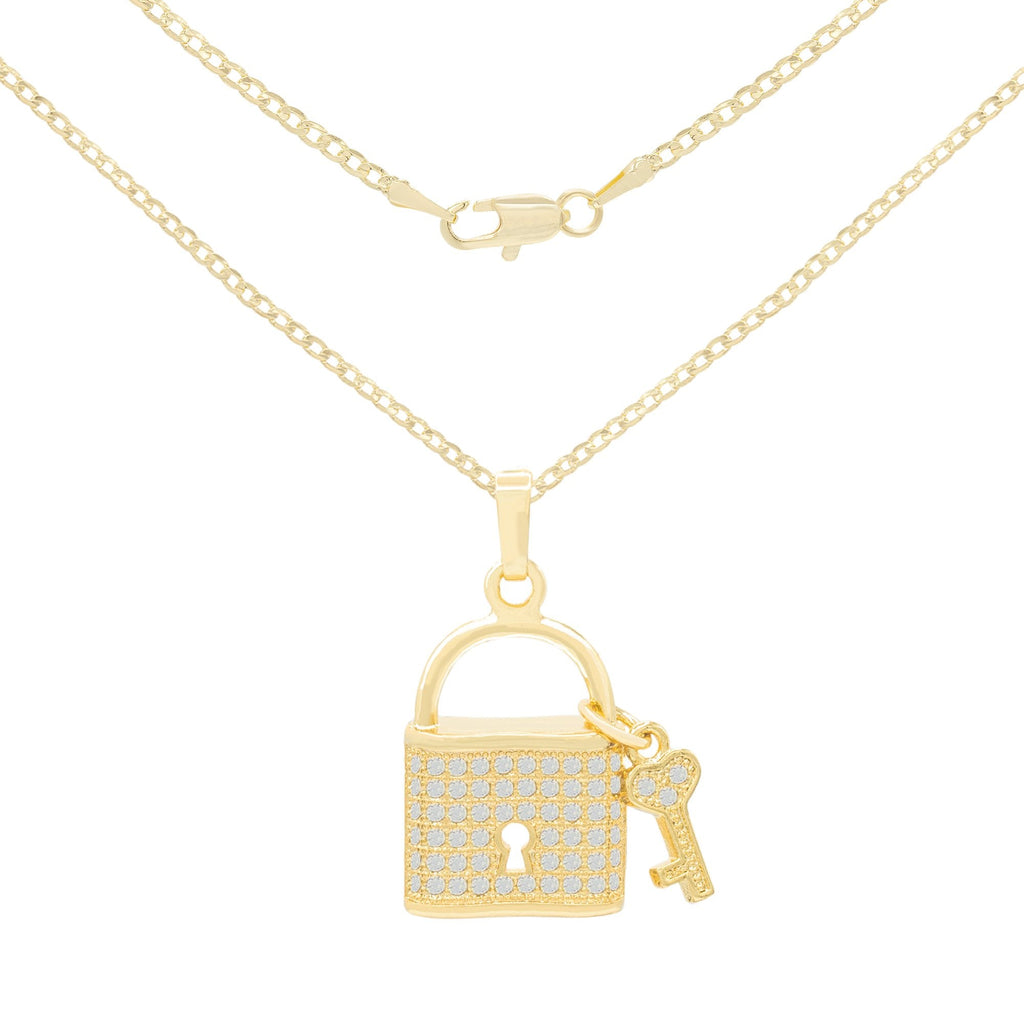 CZ Lock Pendant 14K Gold Filled Necklace Set Jewelry for Women 18" 20" 24"