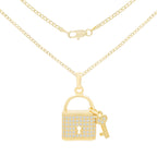 CZ Lock Pendant 14K Gold Filled Necklace Set Jewelry for Women 18" 20" 24"