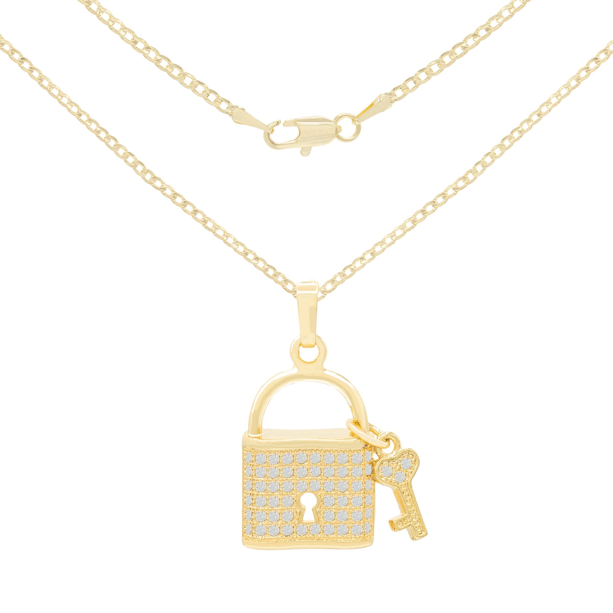 CZ Lock Pendant 14K Gold Filled Necklace Set Jewelry for Women 18" 20" 24"