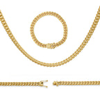 Cuban Link 14K Gold Plated Necklace 30" Bracelet 8.5" Set For Men