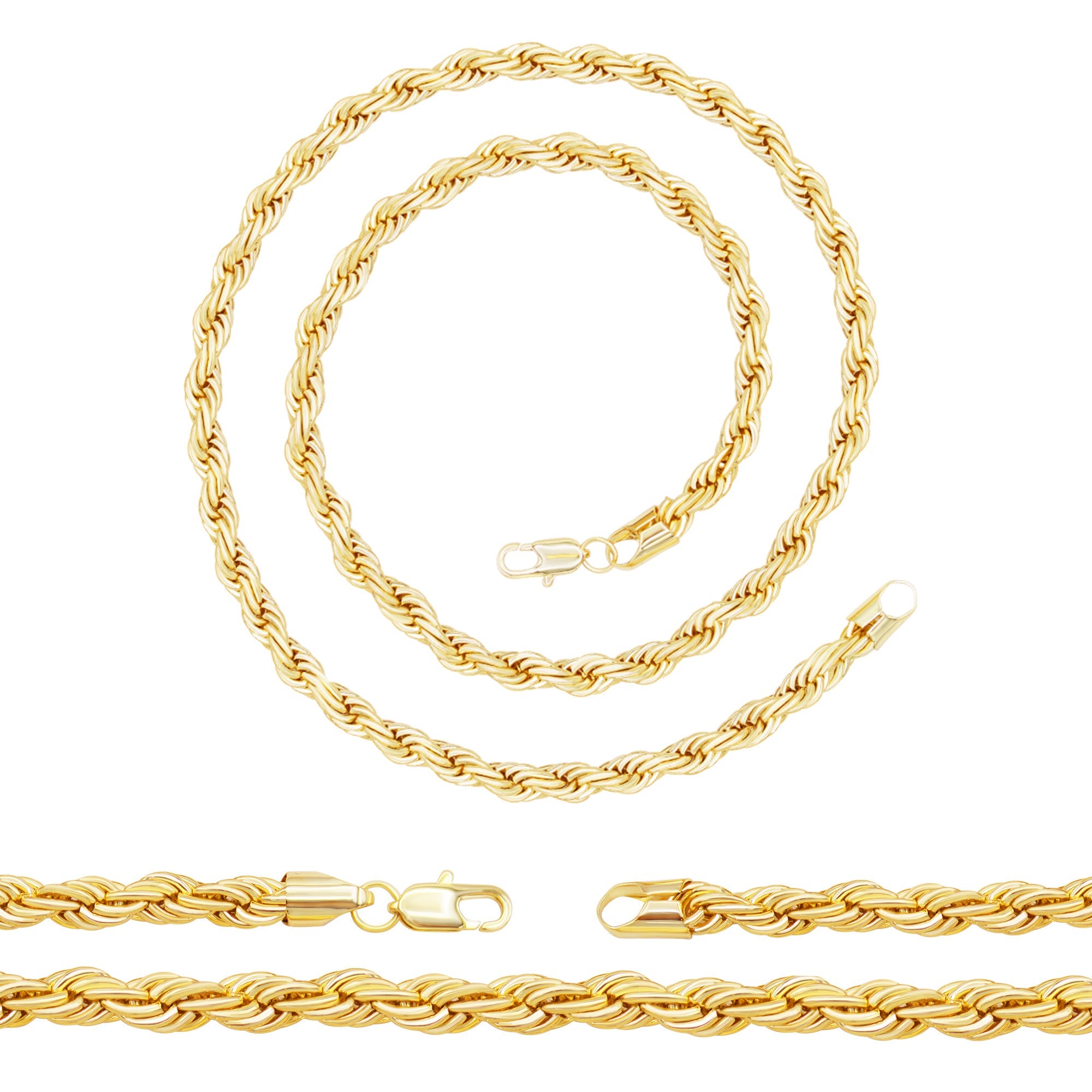 14K Gold Filled Rope Chain Necklace 24" for Men 5-6 mm