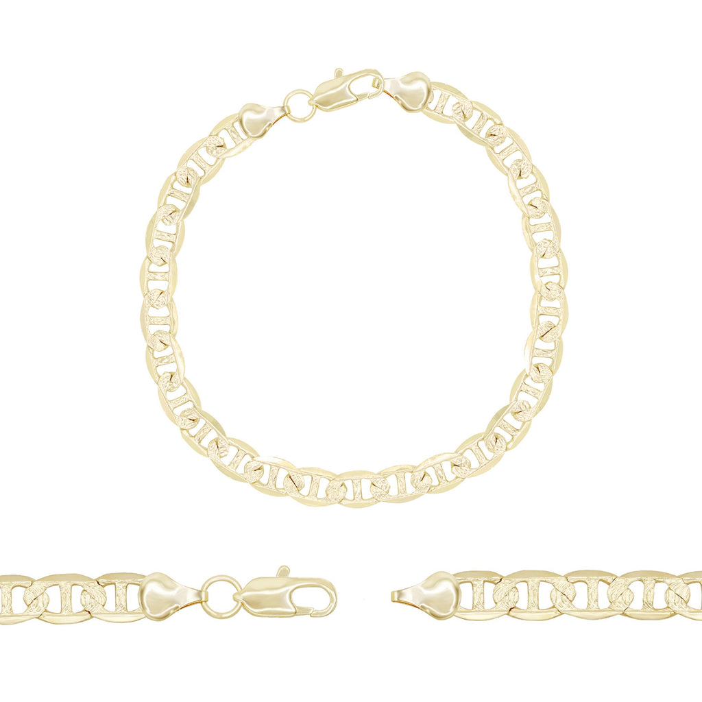 Mariner Diamond-Cut Chain 14K Gold Filled Bracelet 8.5" Lobster Claw Clasp Jewelry Gift for Men 7 mm