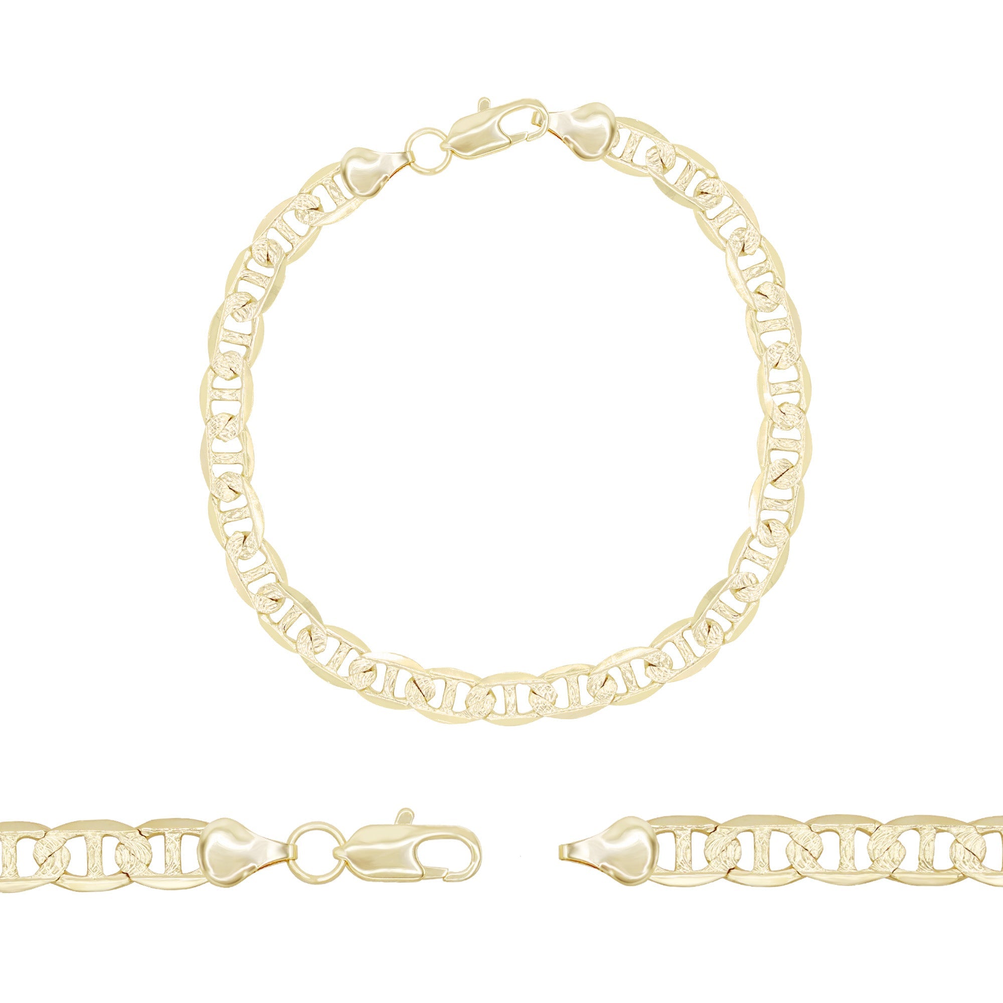 Mariner Diamond-Cut Chain 14K Gold Filled Bracelet 8.5" Lobster Claw Clasp Jewelry Gift for Men 7 mm
